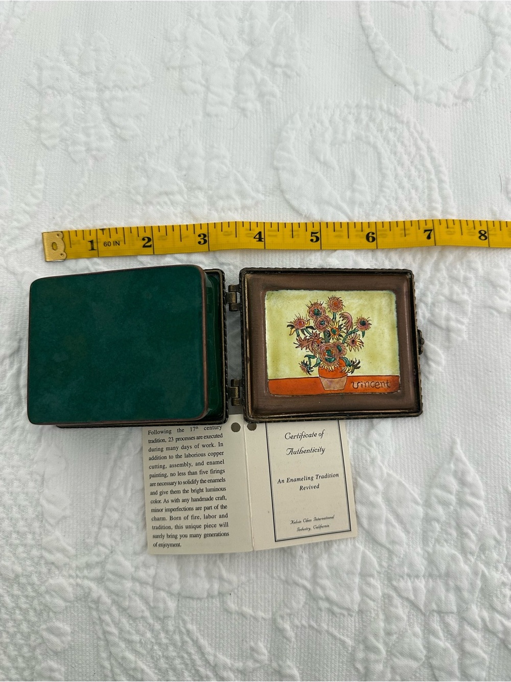 Kelvin Chen No. 578 Vincent Sunflowers with Turquoise Exterior Trinket Box